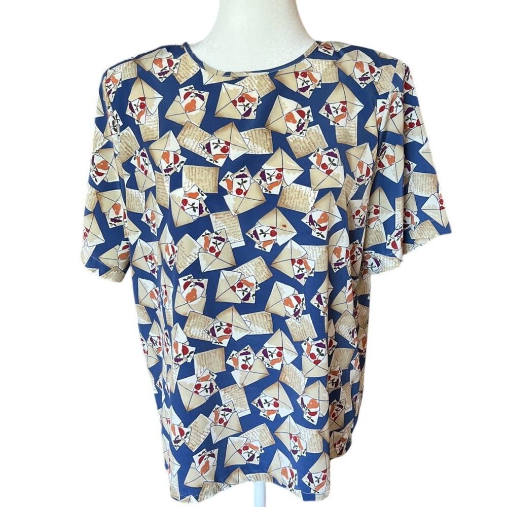 Kathy Lee Vintage Recipes Blouse Women's Size 12 Shoulder Pads 80s 90s Cottage
